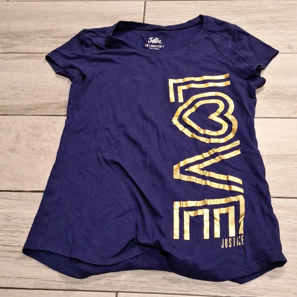 🍦Justice Royal Blue Tee with Gold LOVE Design🍿